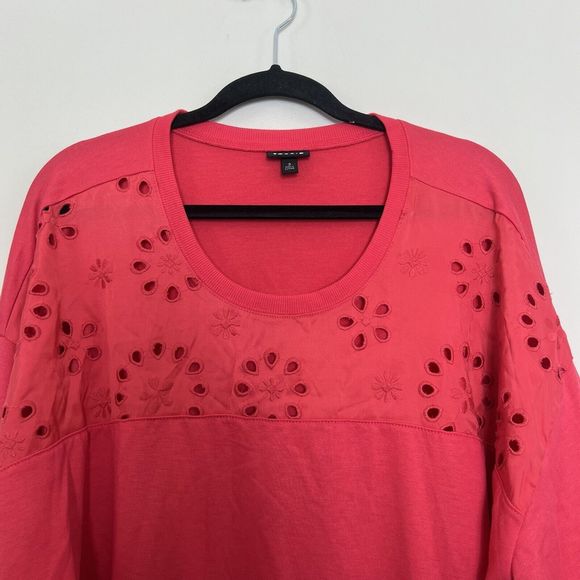 Torrid Sweatshirt Women's 3 3X Red French Terry Crew Neck Eyelet Drop Shoulder - Picture 3 of 10